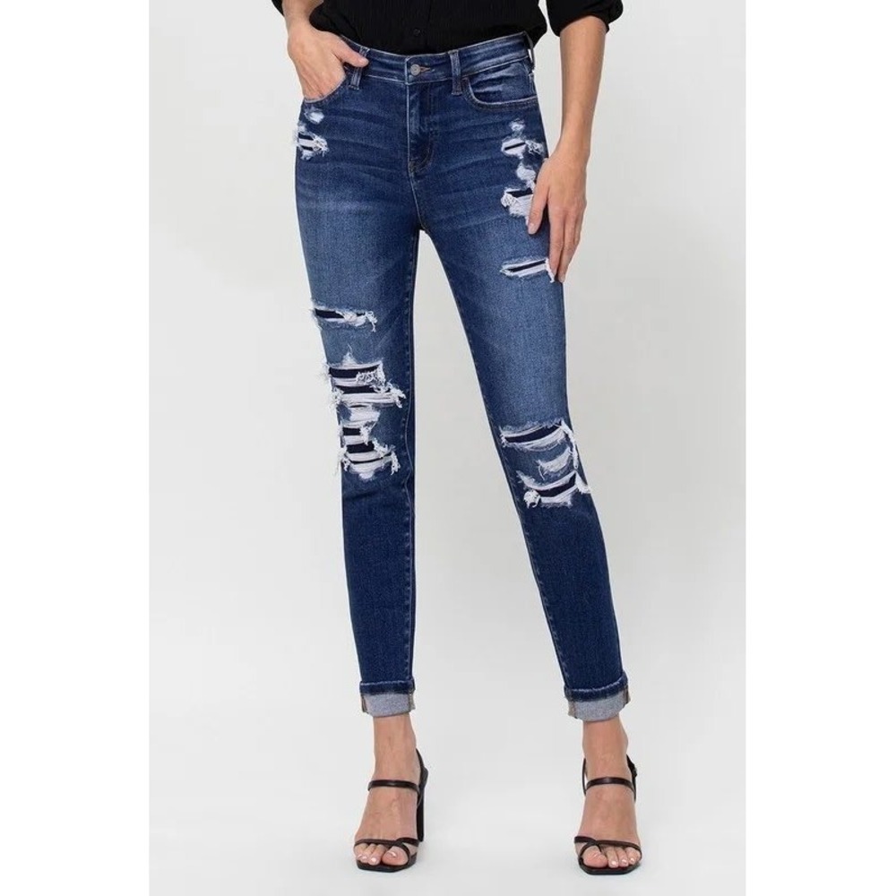 Vervet High Rise Ankle Skinny Jeans Repair Patch Distressed Blue Size 32 15